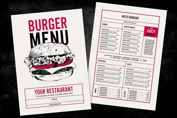Simple Burger Menu Templates – Simple Designs for Classic Burger Restaurants | Free Printable PSD, AI, Vector Formats